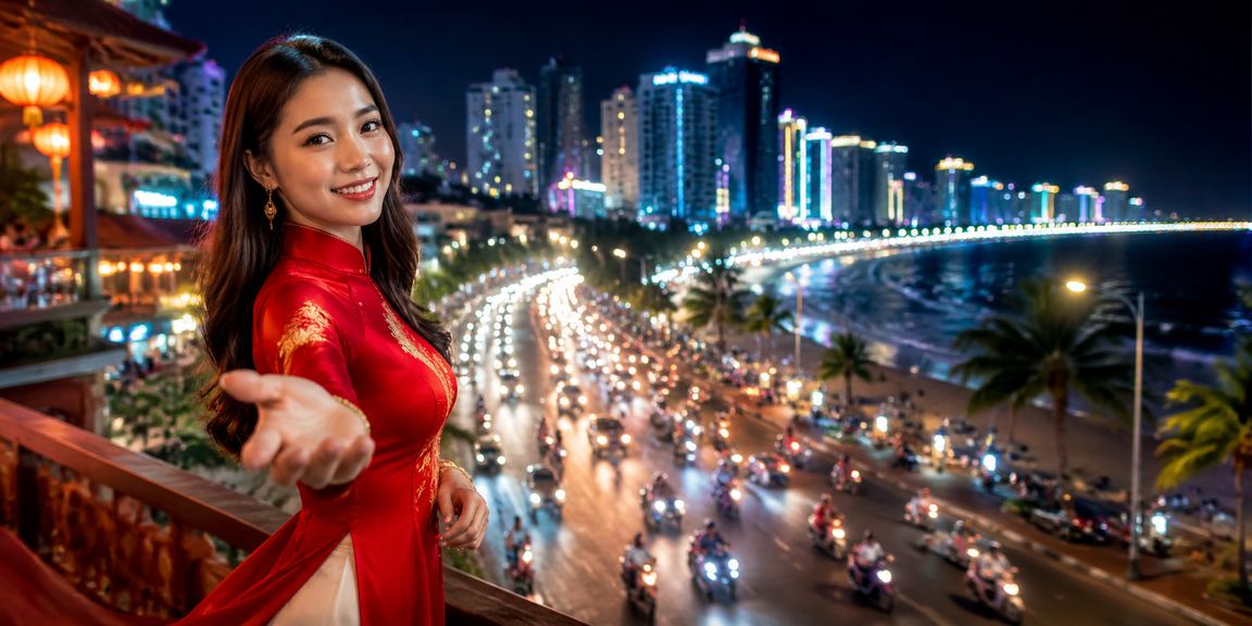 Người dùng Nha Trang trong trang phục áo dài thực hiện nạp tiền thưởng trực tuyến
